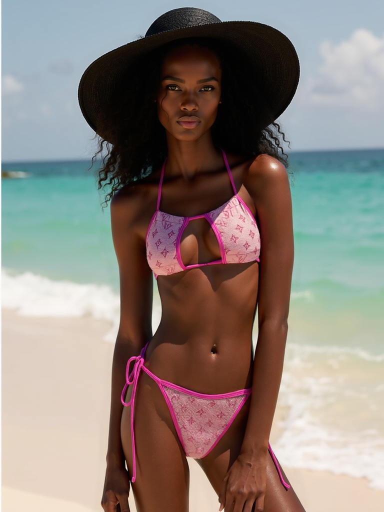 2 Piece Swimwear Pink LV Inspired