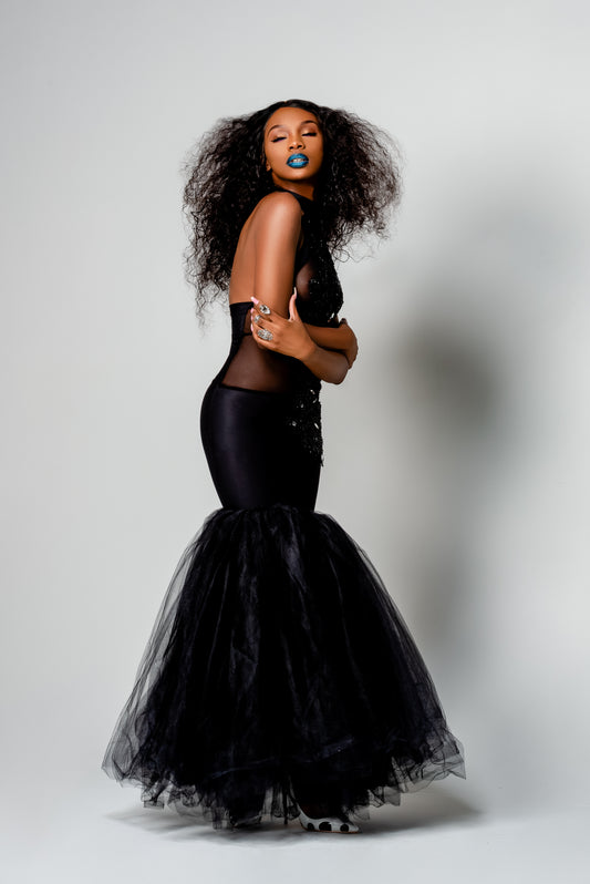 Black Jeweled and Tulle Dress