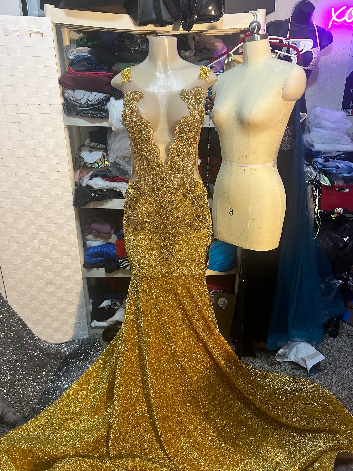 Gold in Gold Prom Gown (Mermaid)