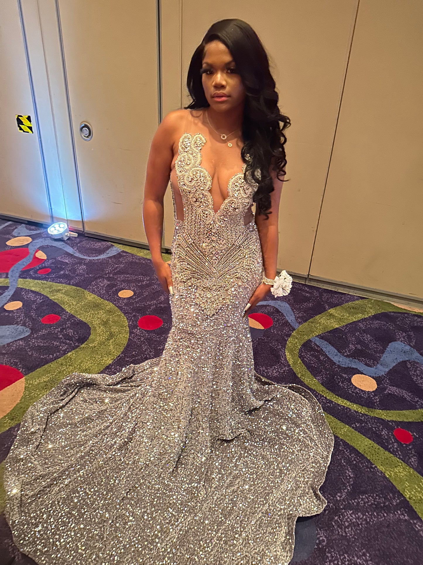 Prom Gown (Mermaid) Silver Sequin No Split