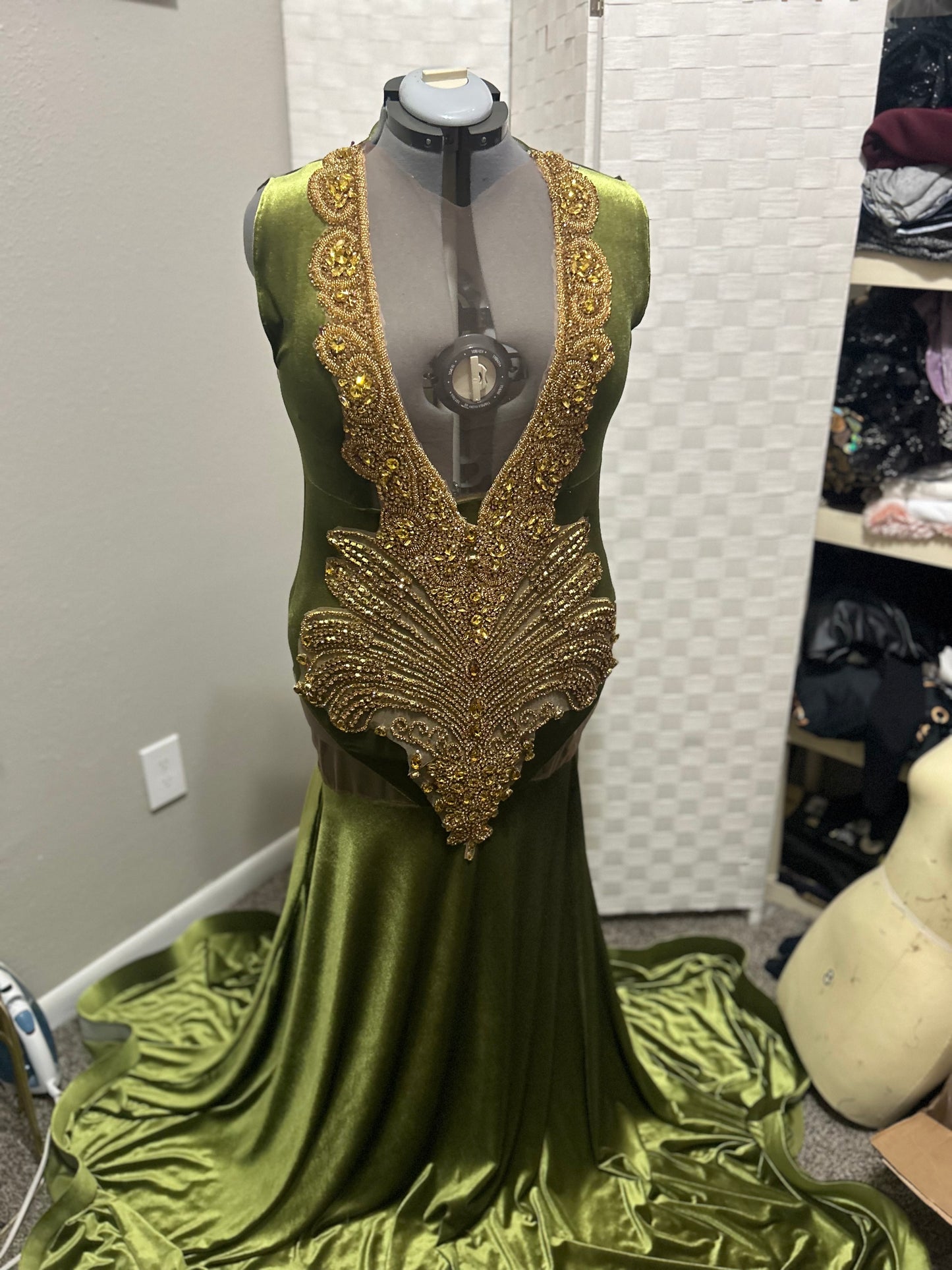 Olive Green Velvet Prom Gown (Mermaid)