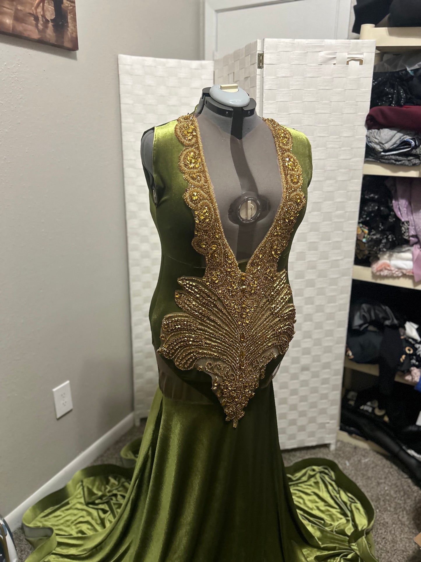 Olive Green Velvet Prom Gown (Mermaid)