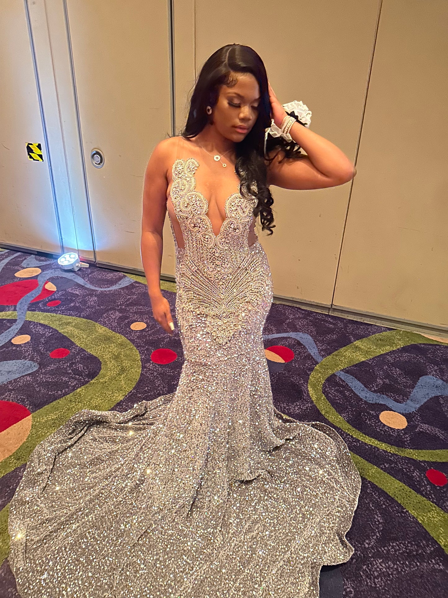 Prom Gown (Mermaid) Silver Sequin No Split