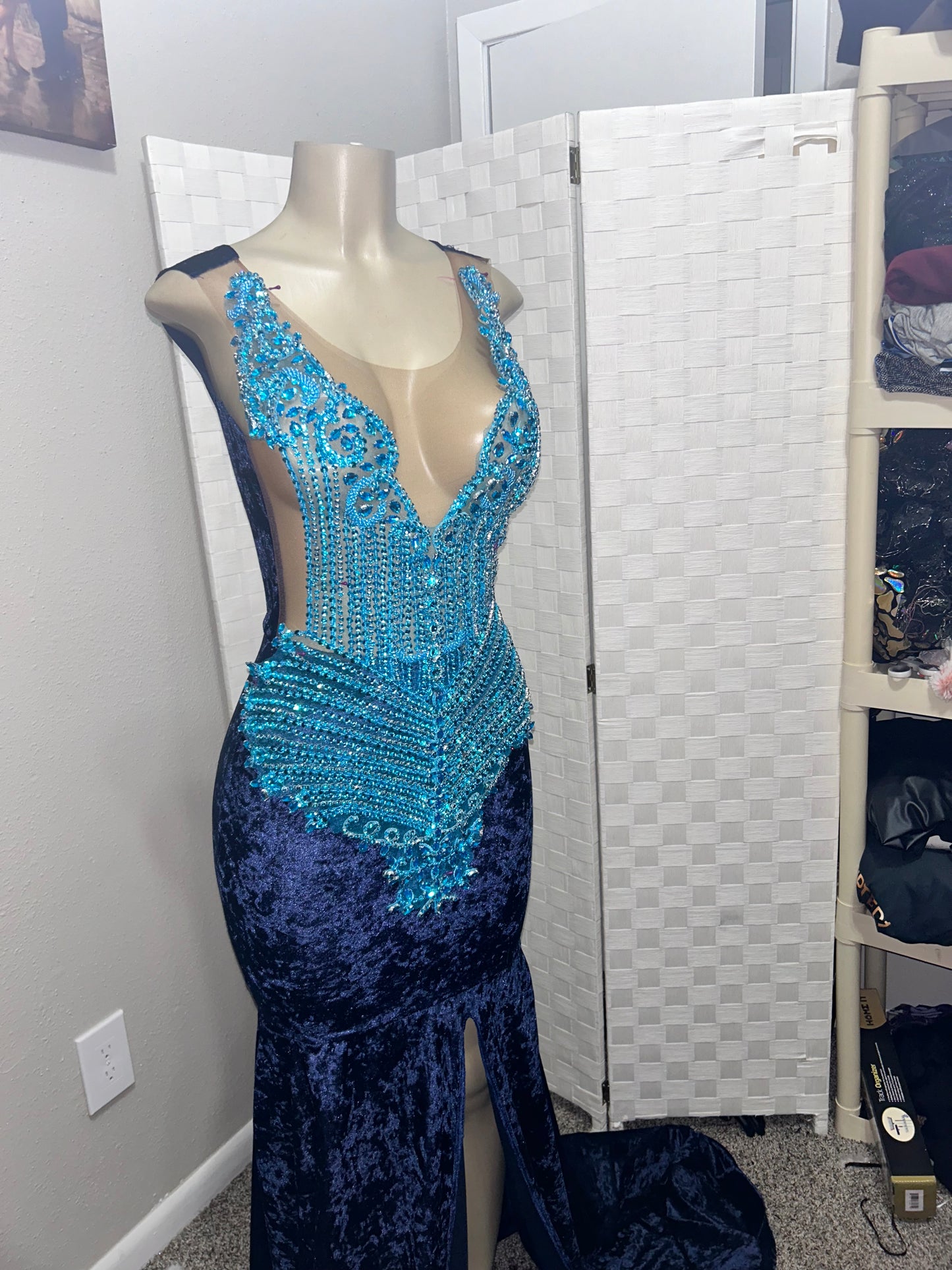 Crushed Velvet Navy Prom Gown (Mermaid)