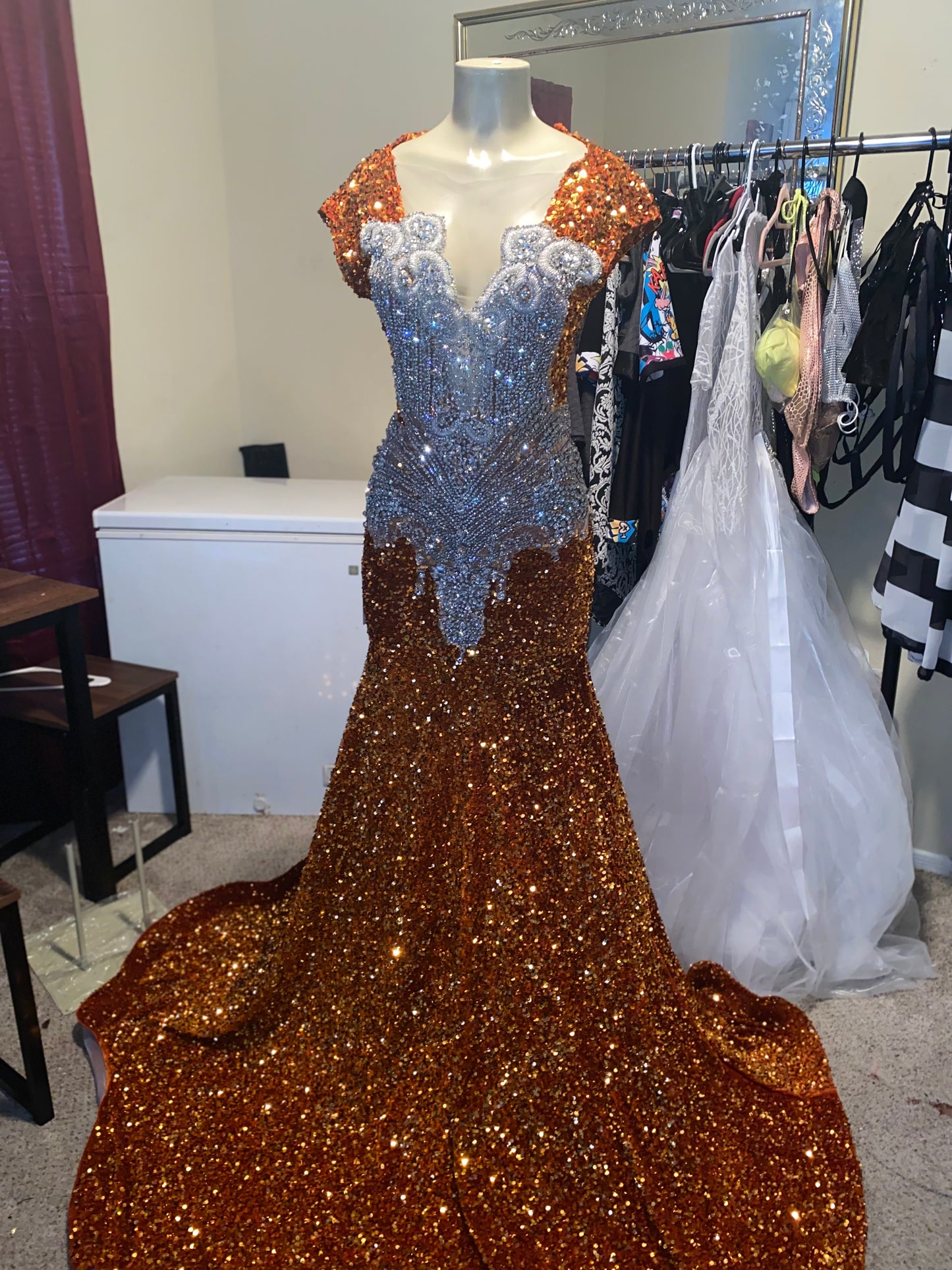 Orange Sleeveless Prom Gown (Mermaid)