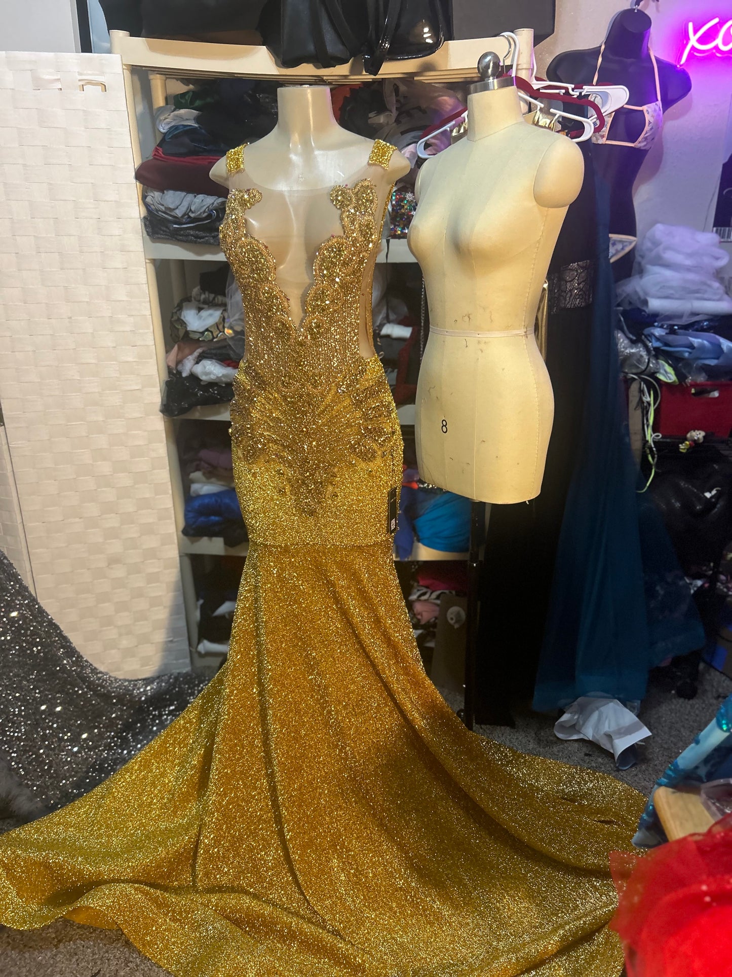 Gold in Gold Prom Gown (Mermaid)