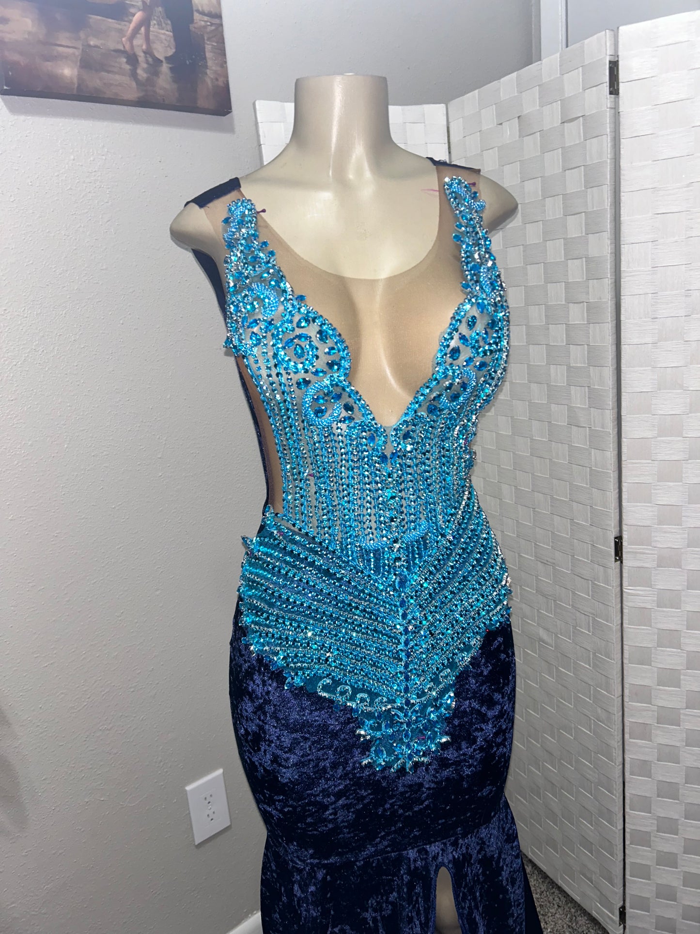 Crushed Velvet Navy Prom Gown (Mermaid)