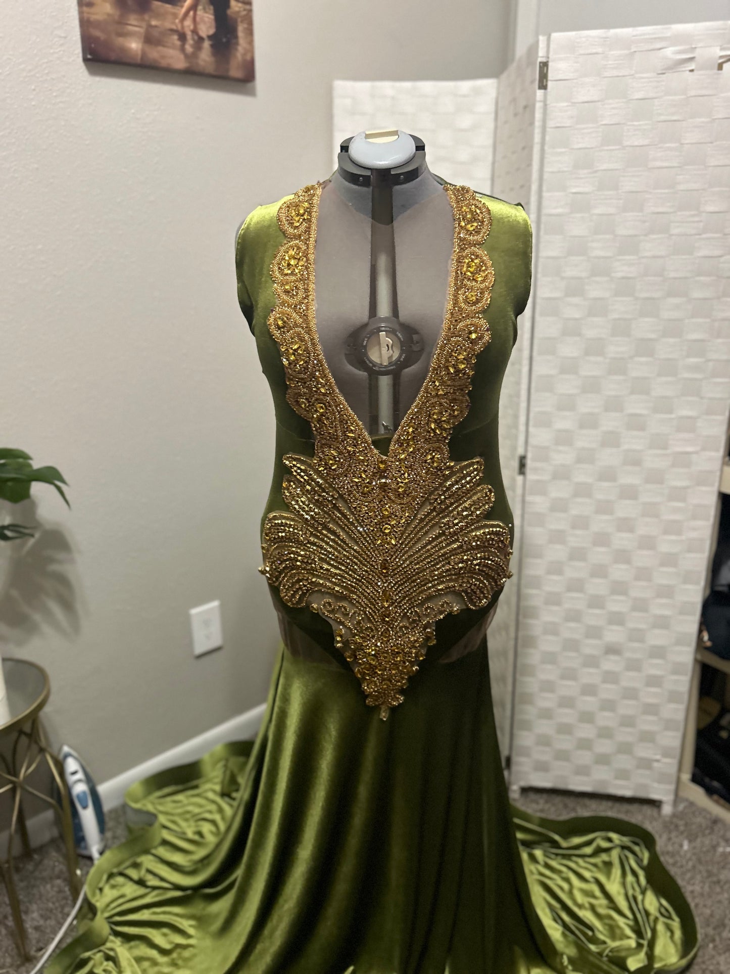 Olive Green Velvet Prom Gown (Mermaid)