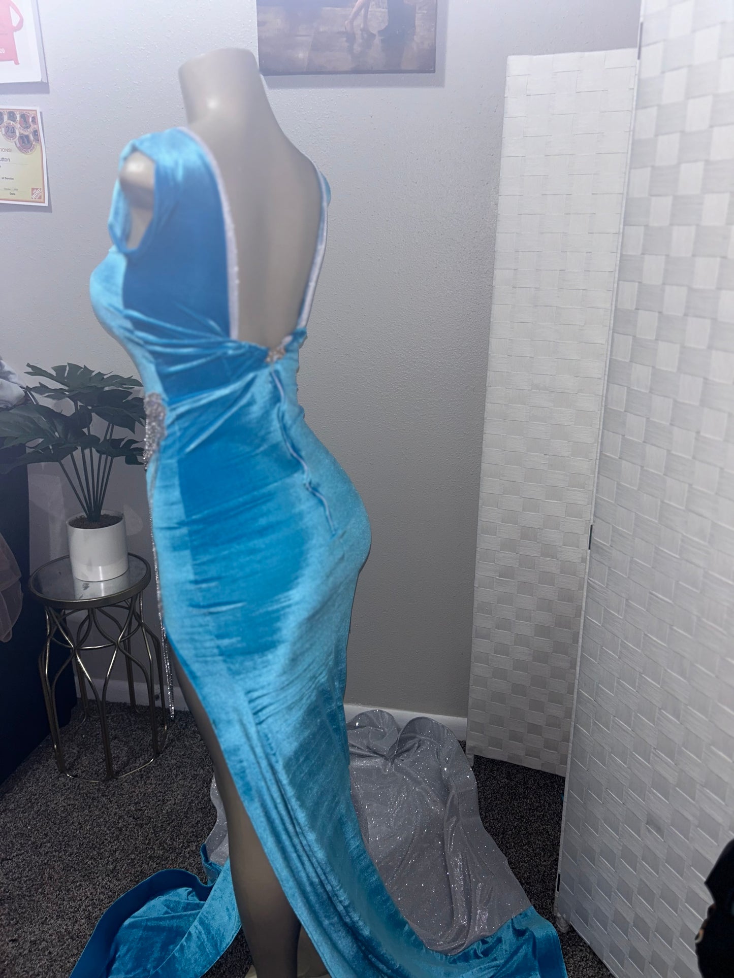 Custom Blue Velvet Prom Gown