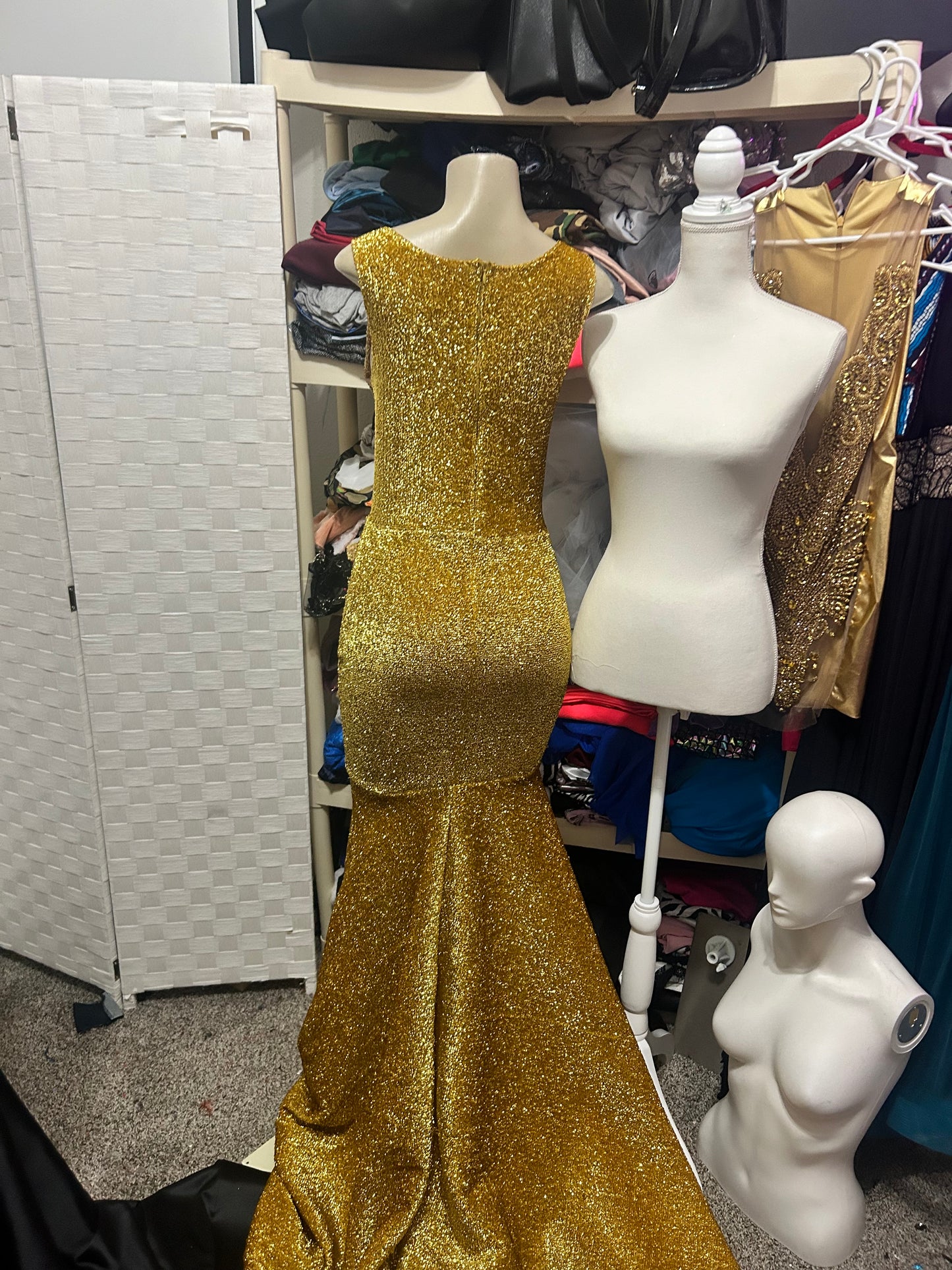 Gold in Gold Prom Gown (Mermaid)