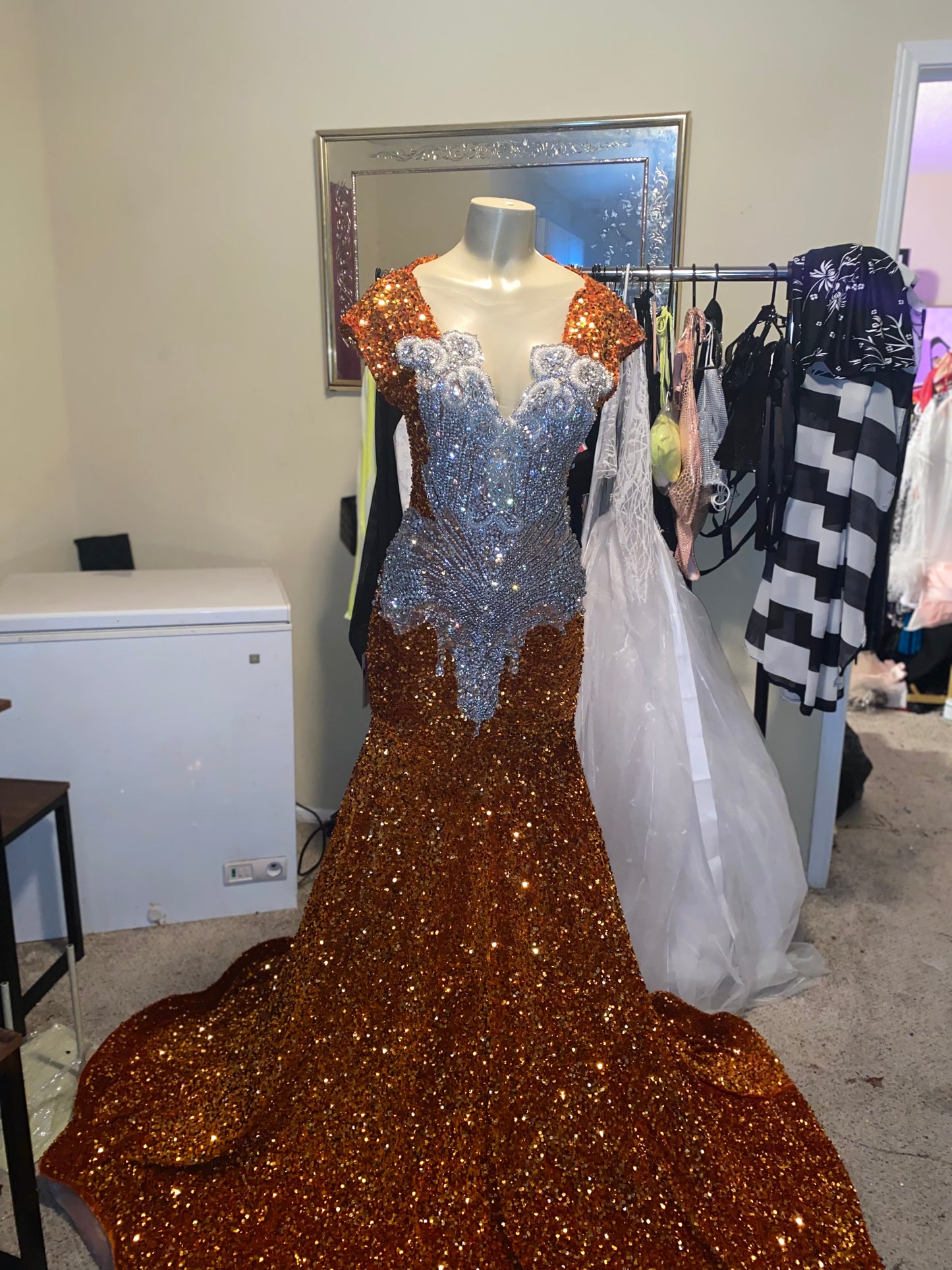 Orange Sleeveless Prom Gown (Mermaid)