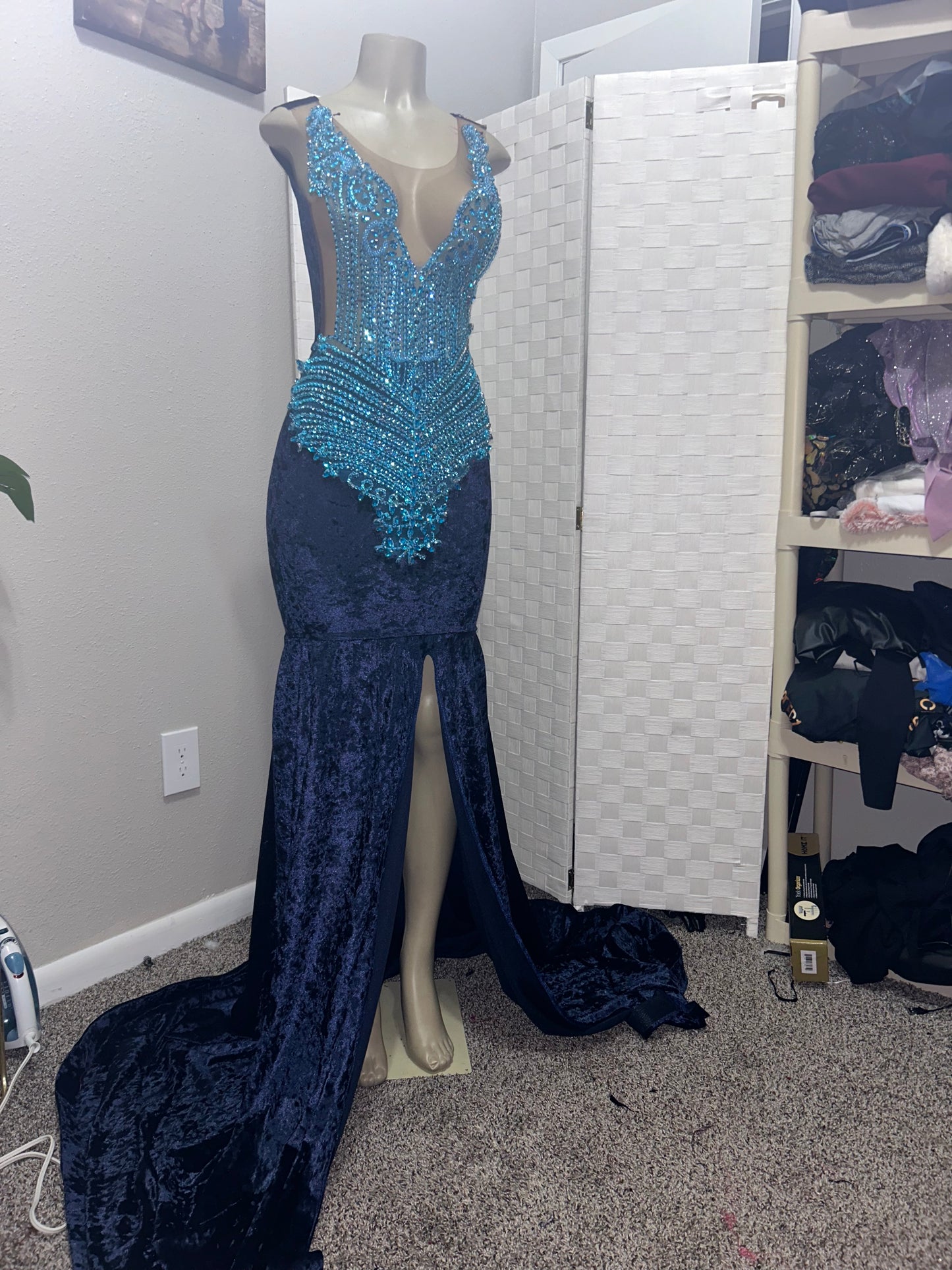 Crushed Velvet Navy Prom Gown (Mermaid)