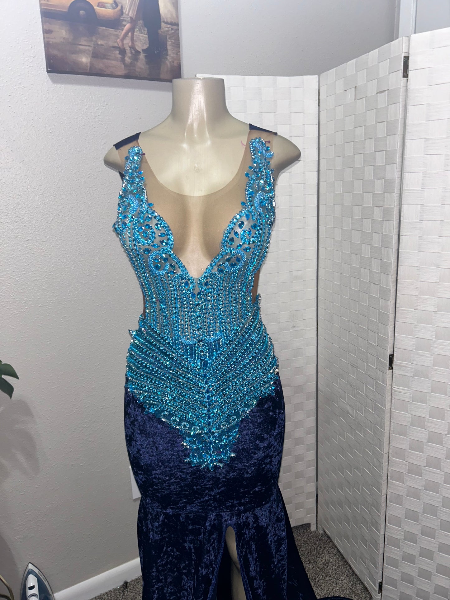 Crushed Velvet Navy Prom Gown (Mermaid)