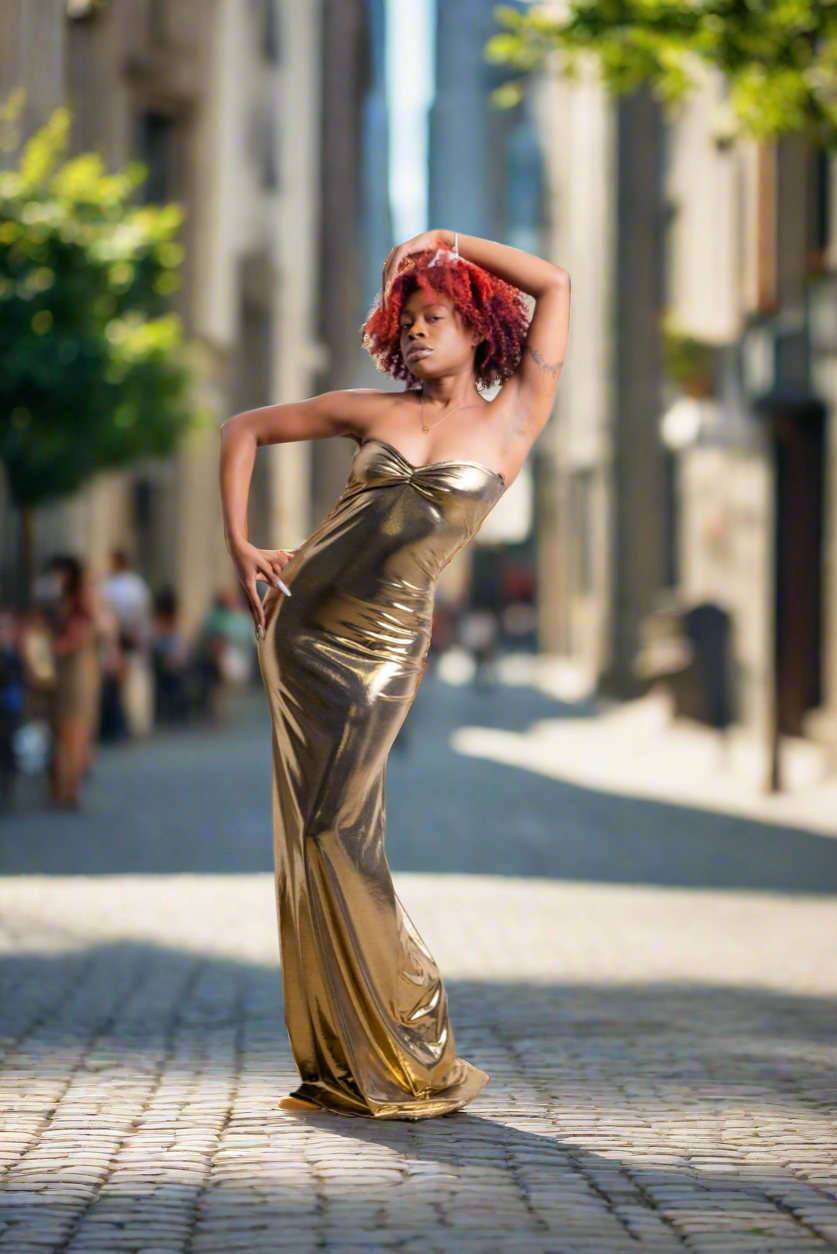 Gold body-con mermaid gown