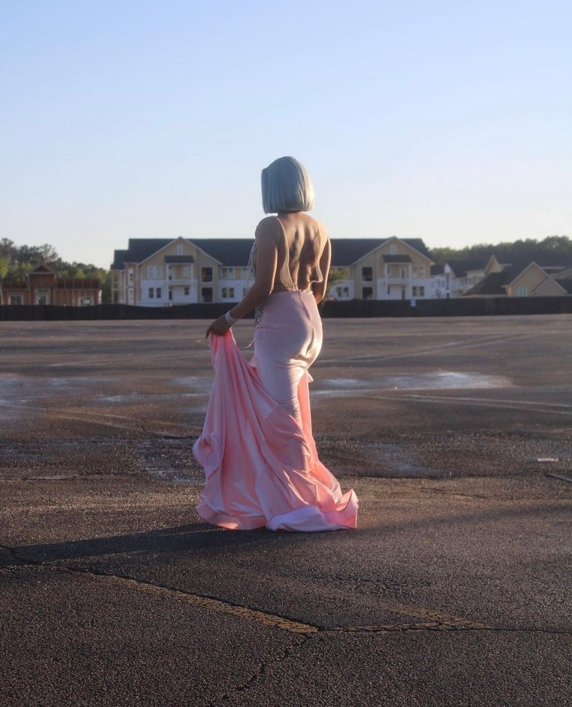 Pink Sleeveless Prom Gown (Mermaid)