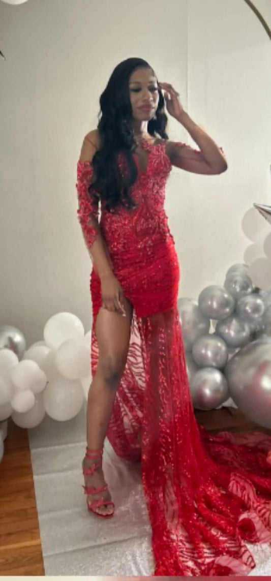 Red beaded Prom Gown