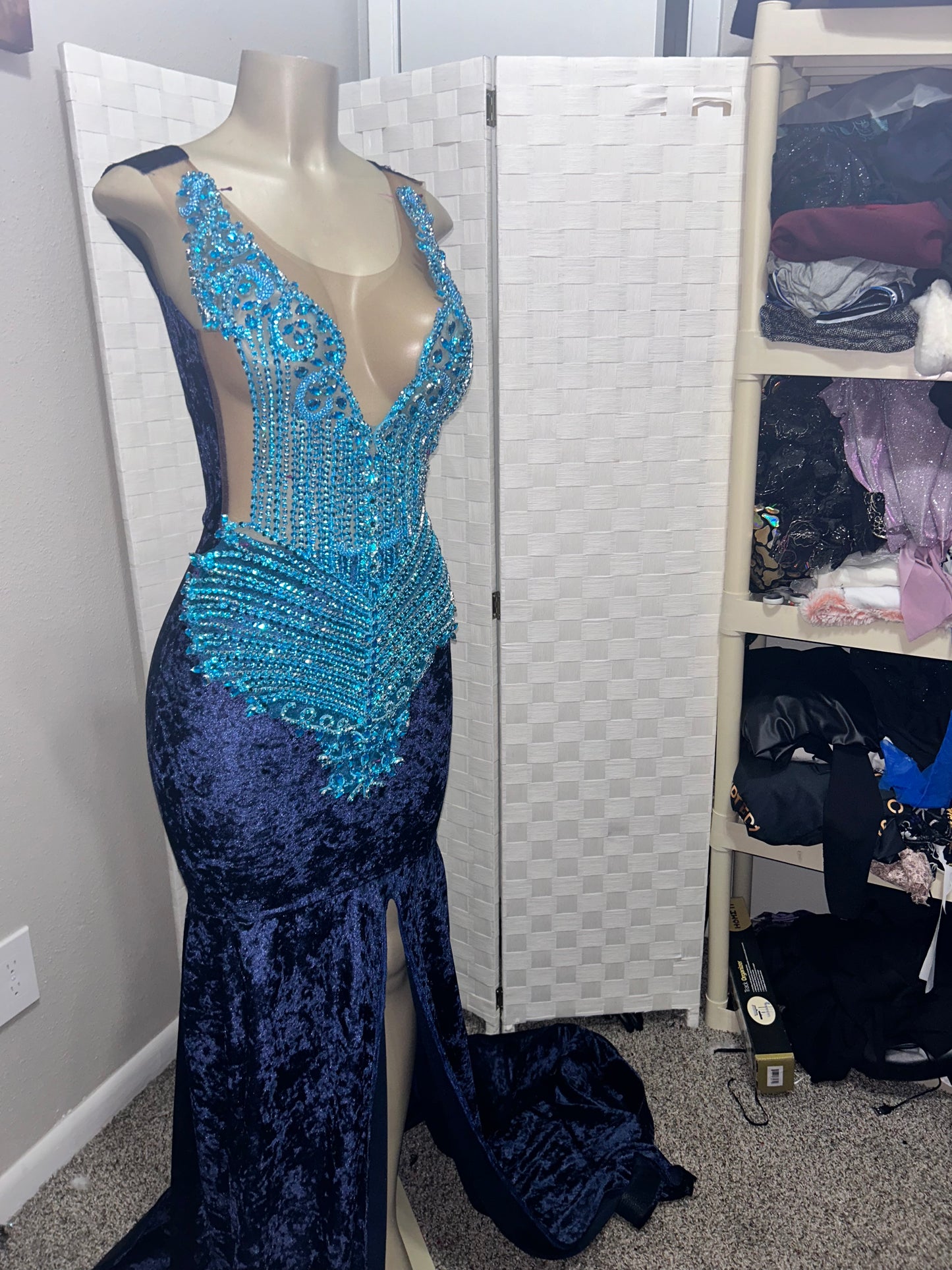 Crushed Velvet Navy Prom Gown (Mermaid)