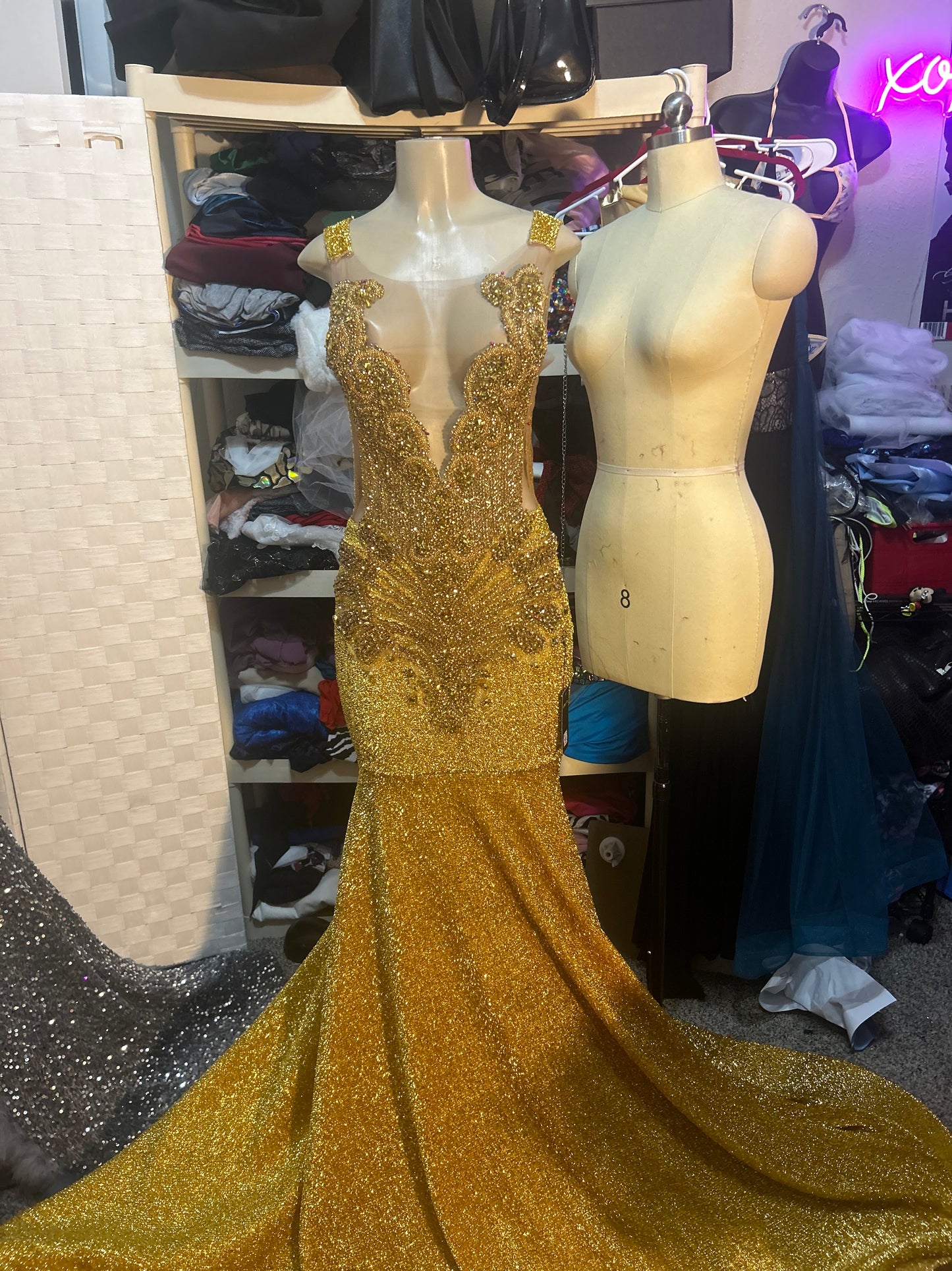 Gold in Gold Prom Gown (Mermaid)