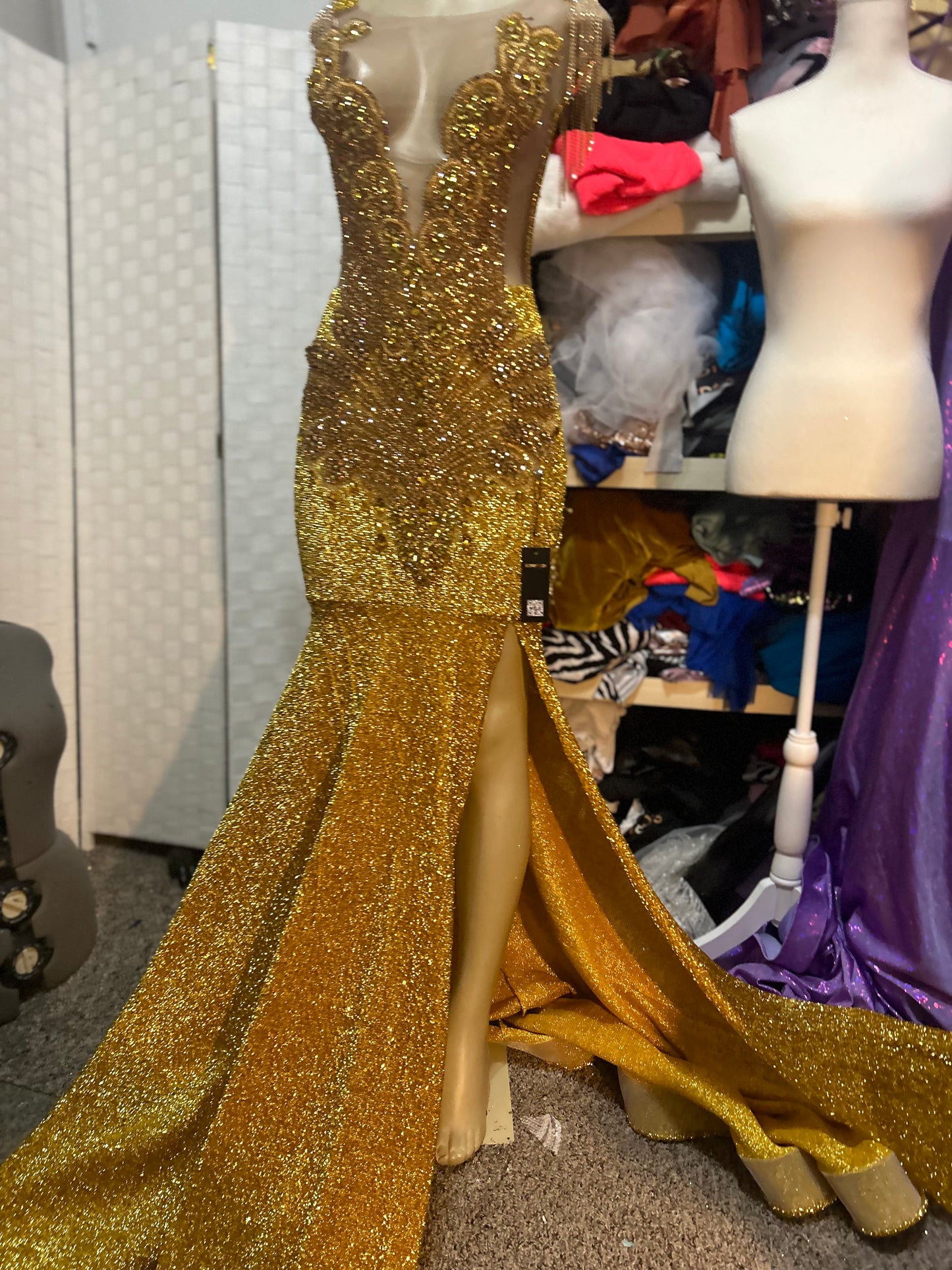 Gold in Gold Prom Gown (Mermaid)