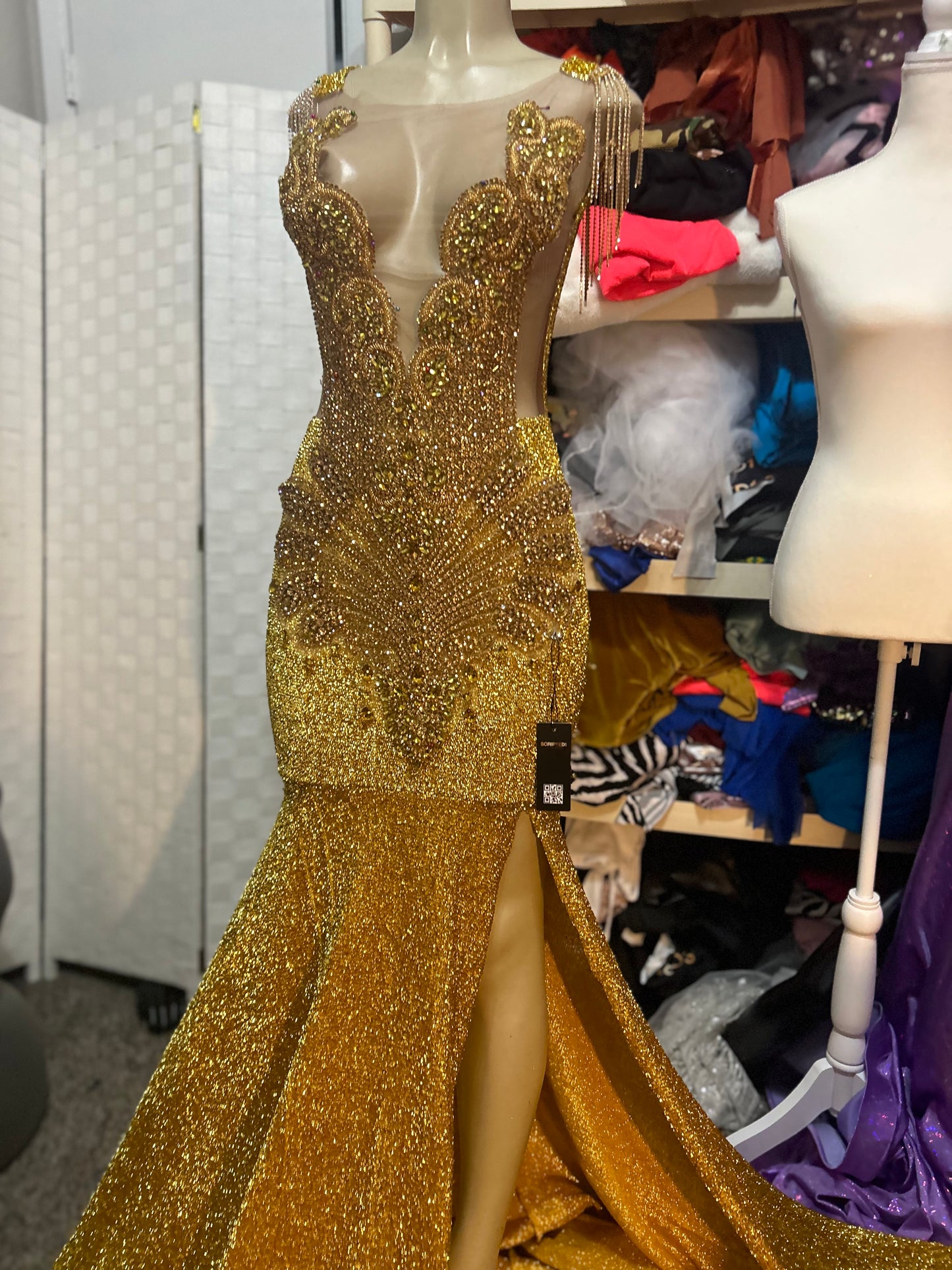 Gold in Gold Prom Gown (Mermaid)