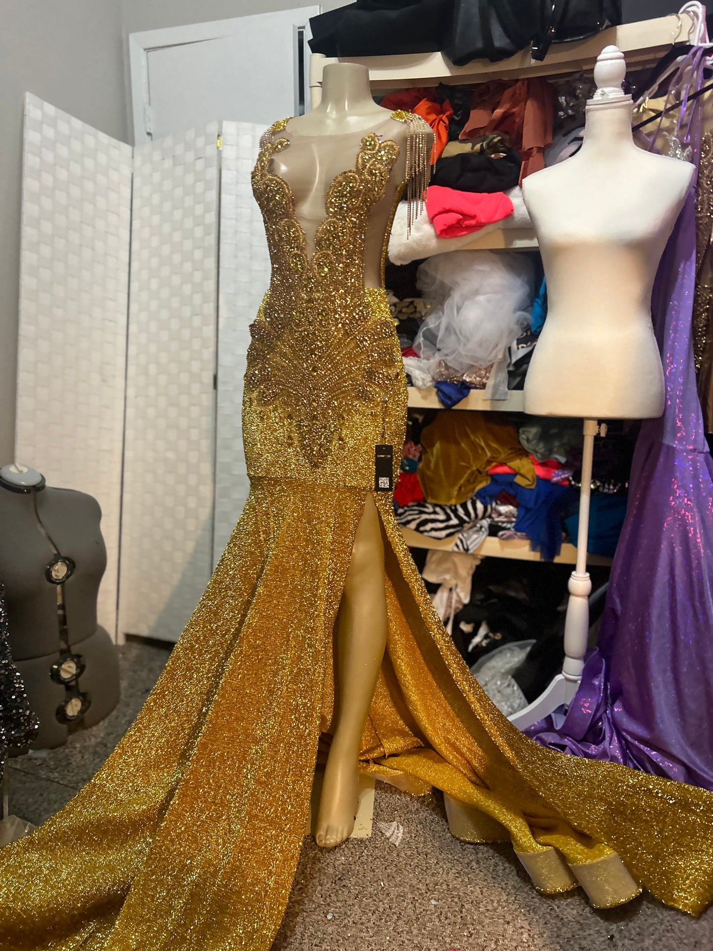 Gold in Gold Prom Gown (Mermaid)