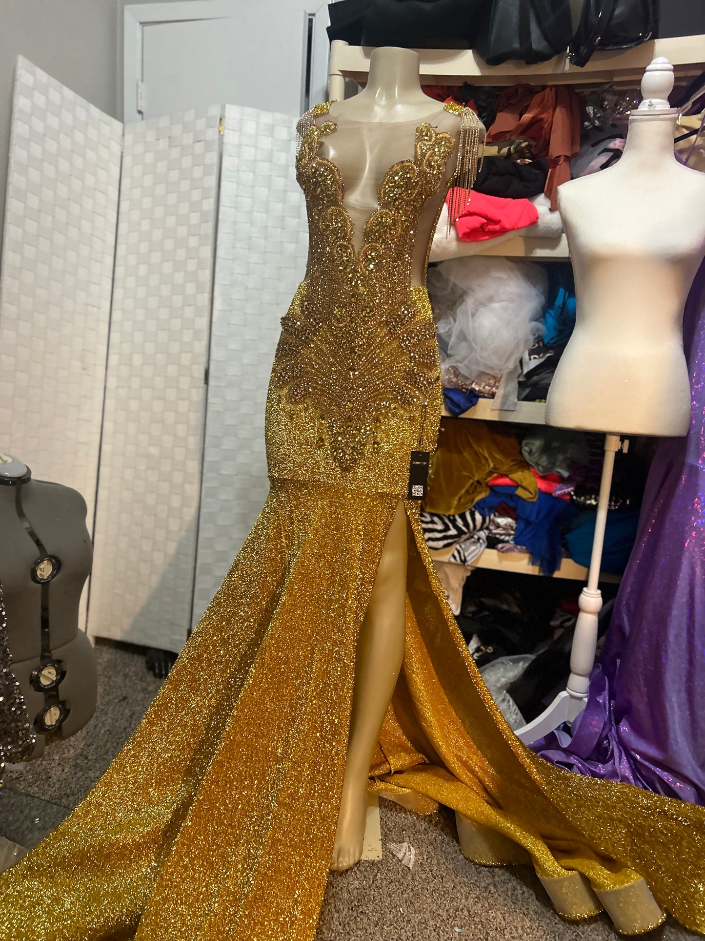 Gold in Gold Prom Gown (Mermaid)