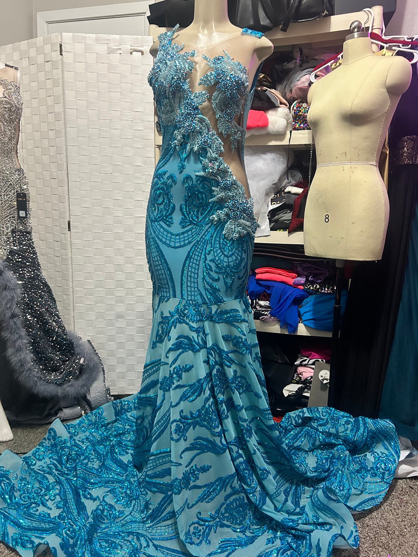 Prom Gown (Mermaid) Turquise Sequin