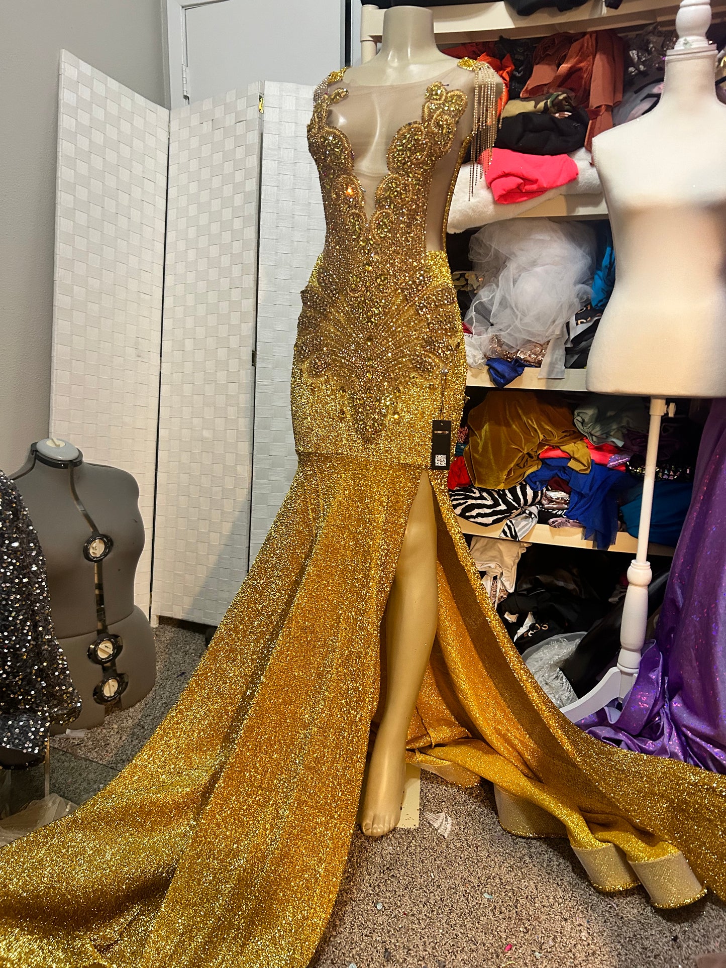 Gold in Gold Prom Gown (Mermaid)