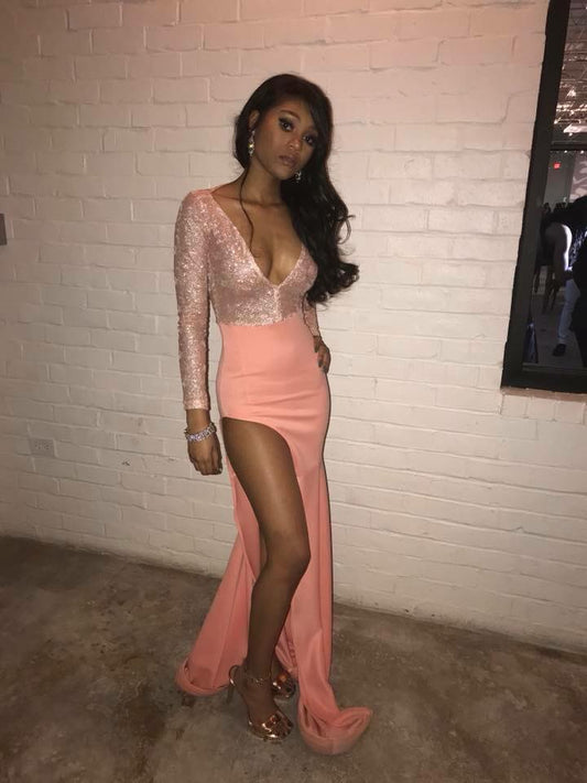 Pink Sequin Prom Dress