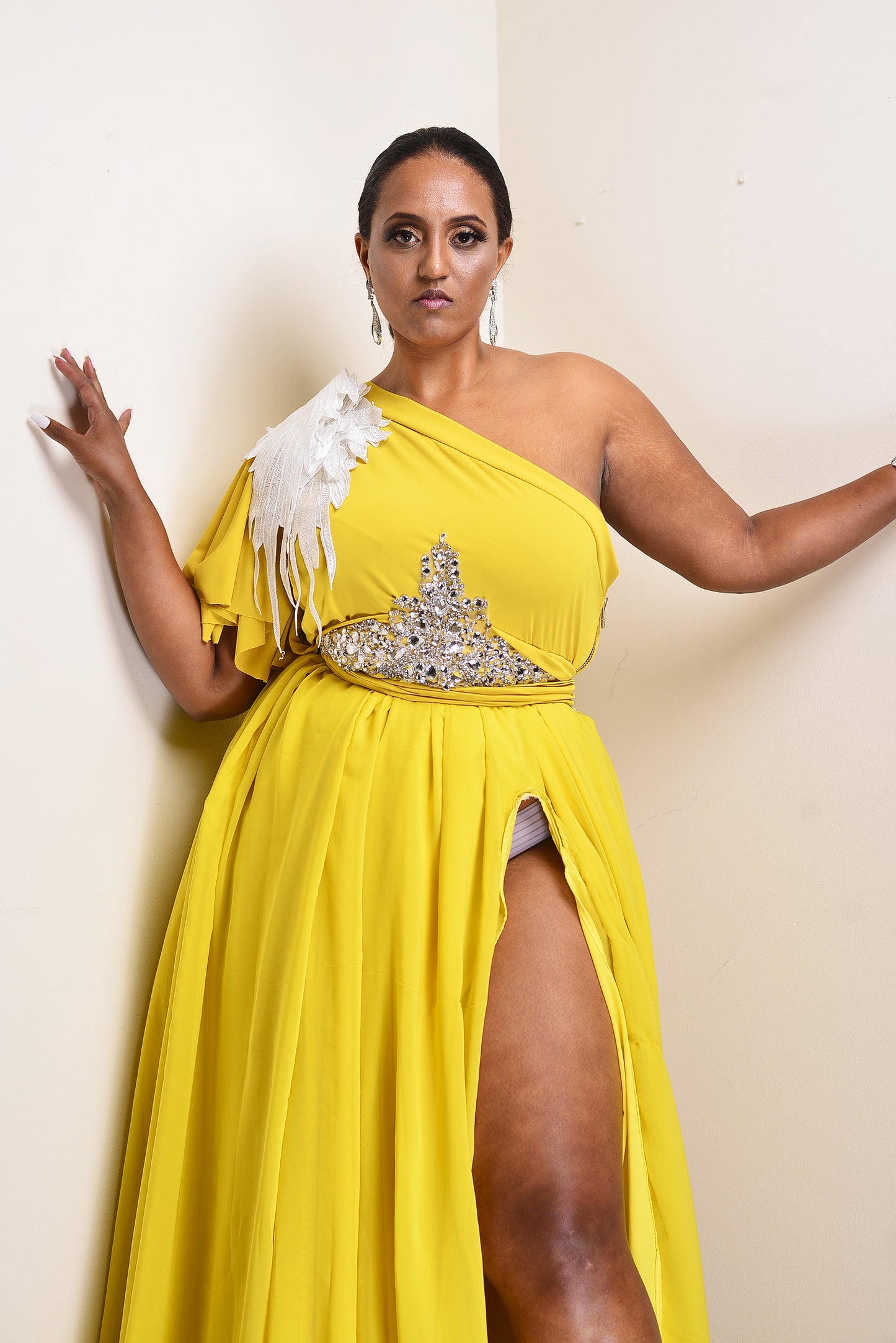 Scripted1 Yellow Evening Wear or Prom Dress