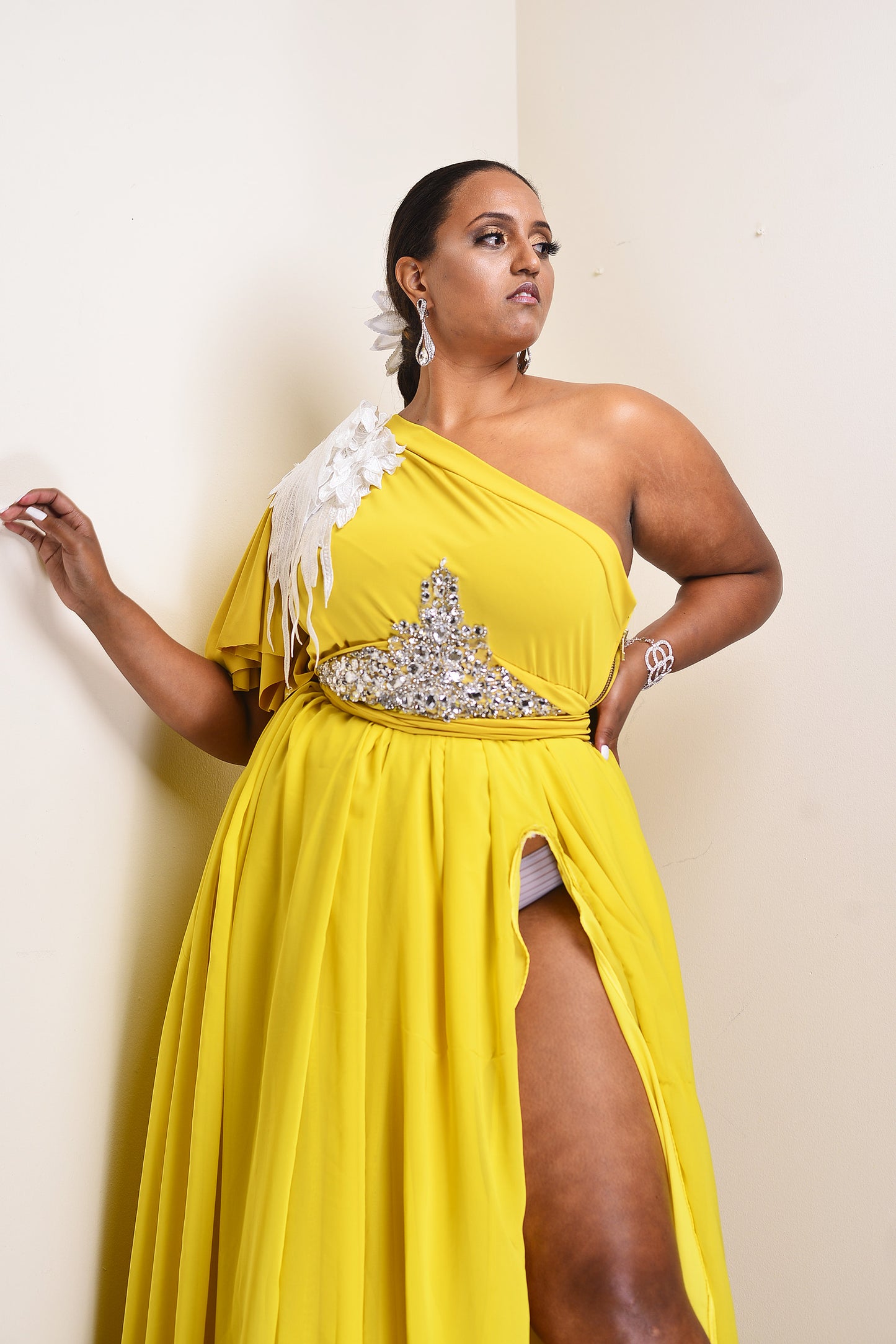 Scripted1 Yellow Evening Wear or Prom Dress