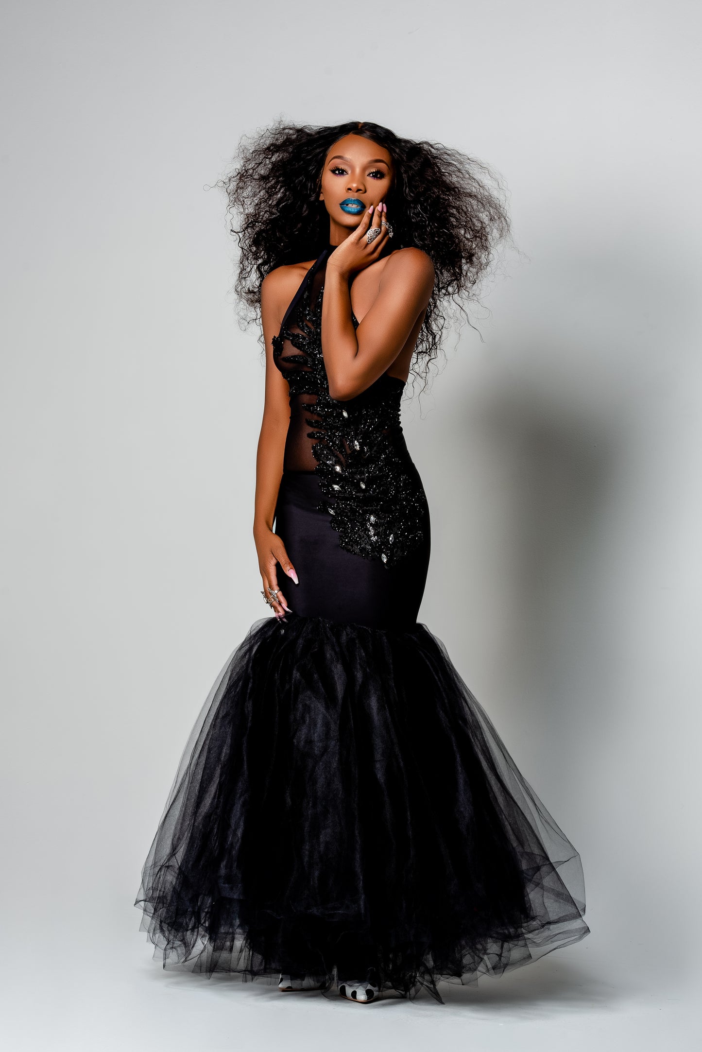 Black Jeweled and Tulle Prom Dress