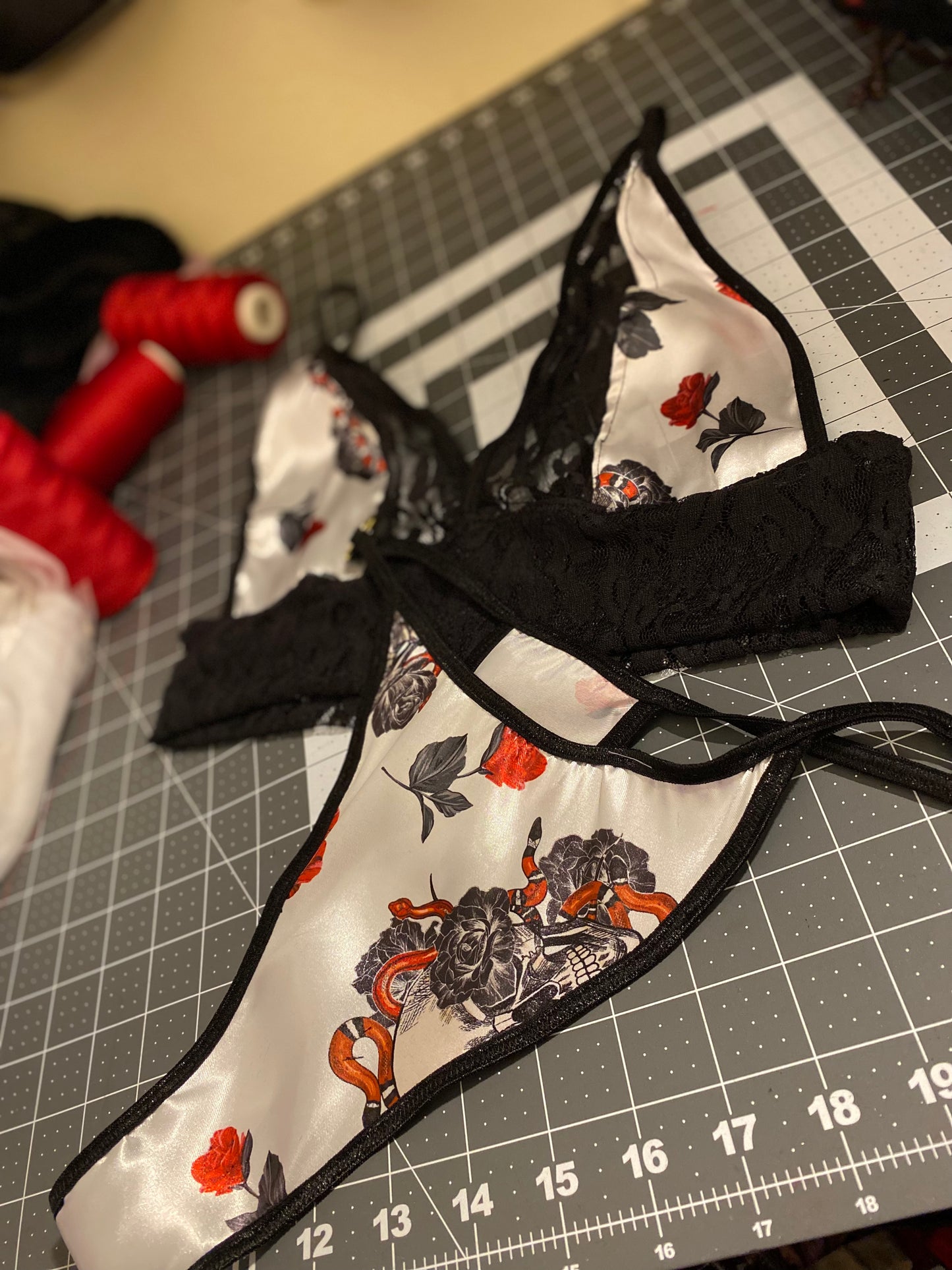 Skulls and Roses 2 piece thong lingerie