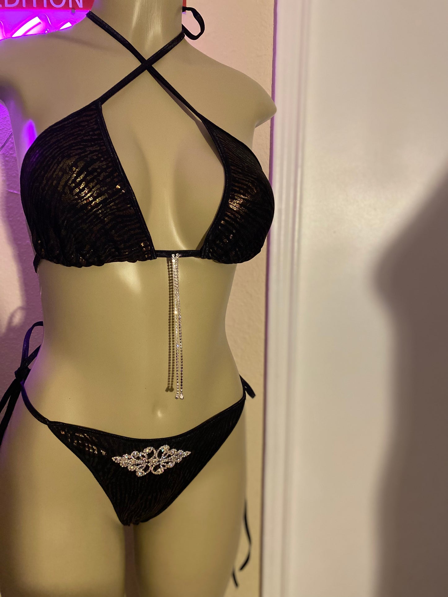 Animal Print Jeweled 2 piece lingerie