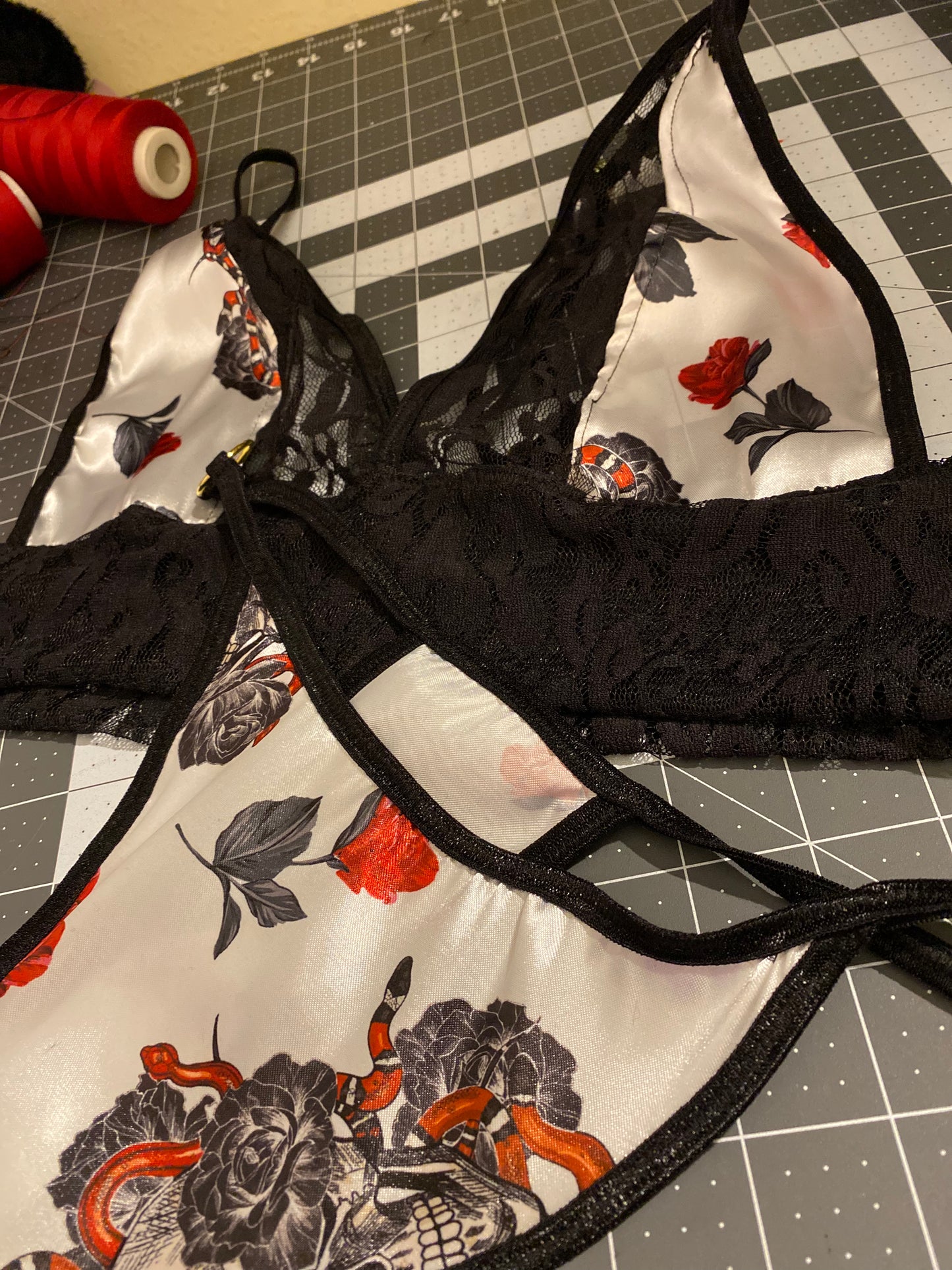 Skulls and Roses 2 piece thong lingerie